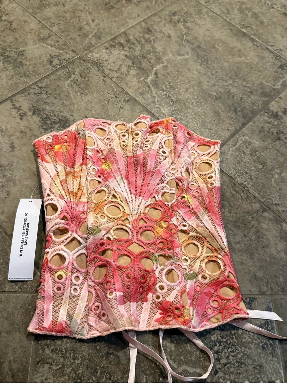 🐈 Raynelle Strapless Tie Back Corset Top in Pink Multi